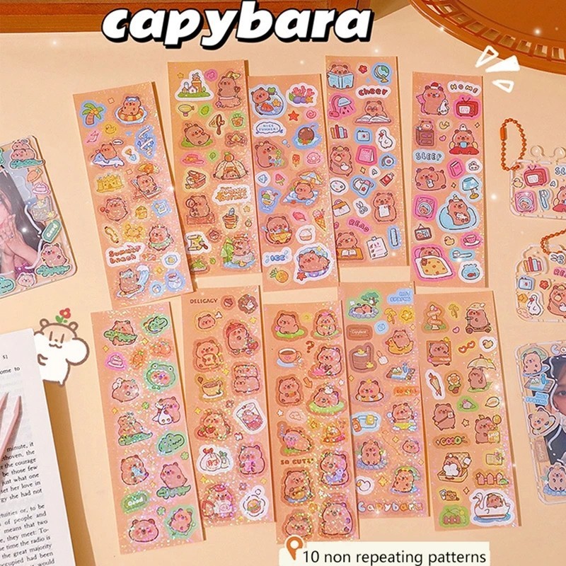 

10 lembar shiny deco sticker cute capybara diy