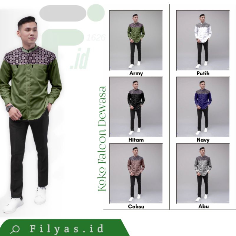 Baju Koko Dewasa Lengan Panjang Motif Falcon Army Alkhalis