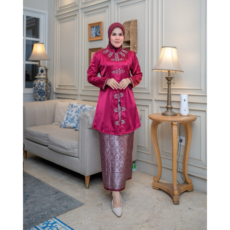 Stelan Baju Kurung Melayu Full Payet Dengan Bahan Donatelo Dan Rok Songket Lilit Premium Sangat Coco