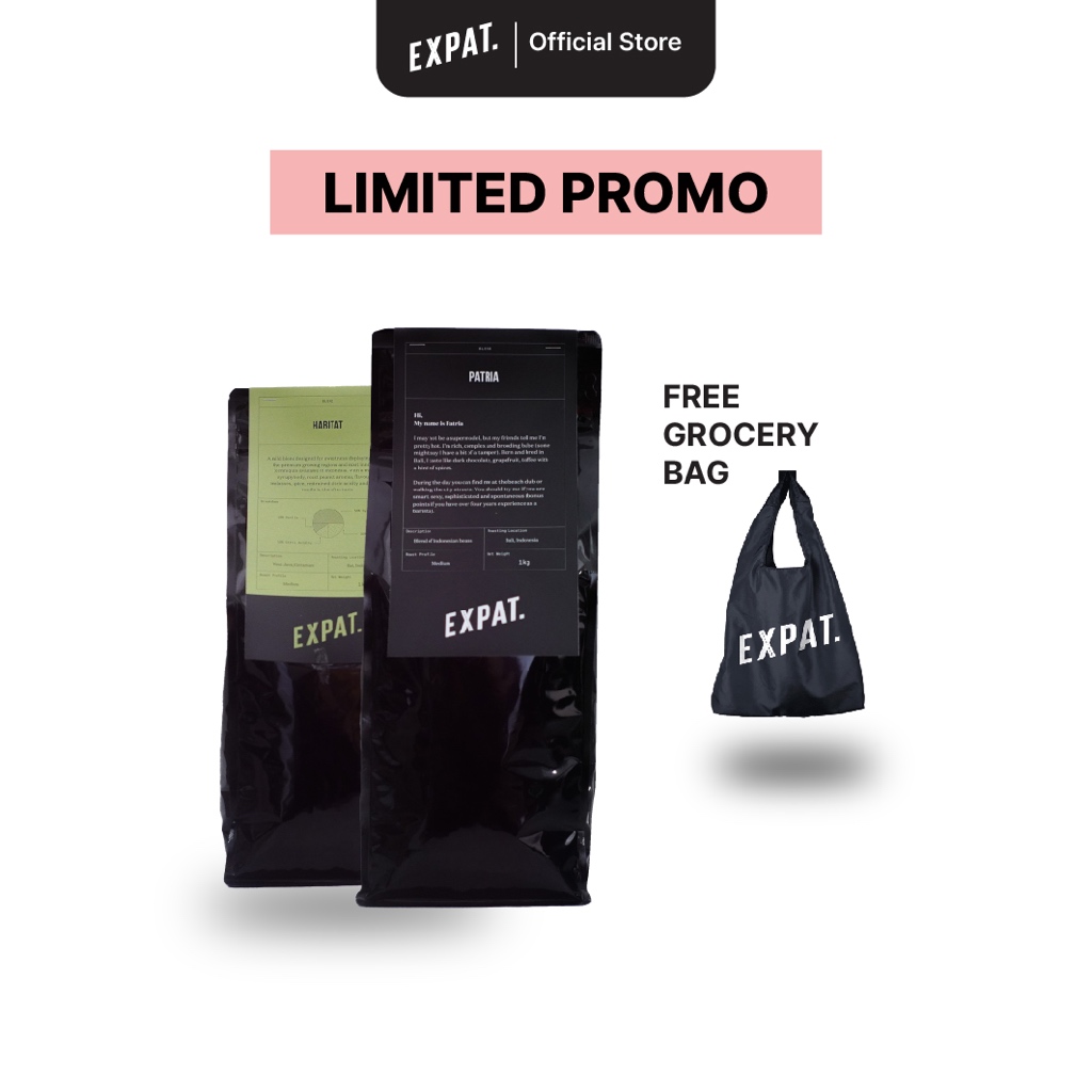 

Expat Roasters Coffee Beans Espresso Blend and Filter Biji dan Bubuk Kopi Arabika Coffee Beans 2kg free Grocery Bag
