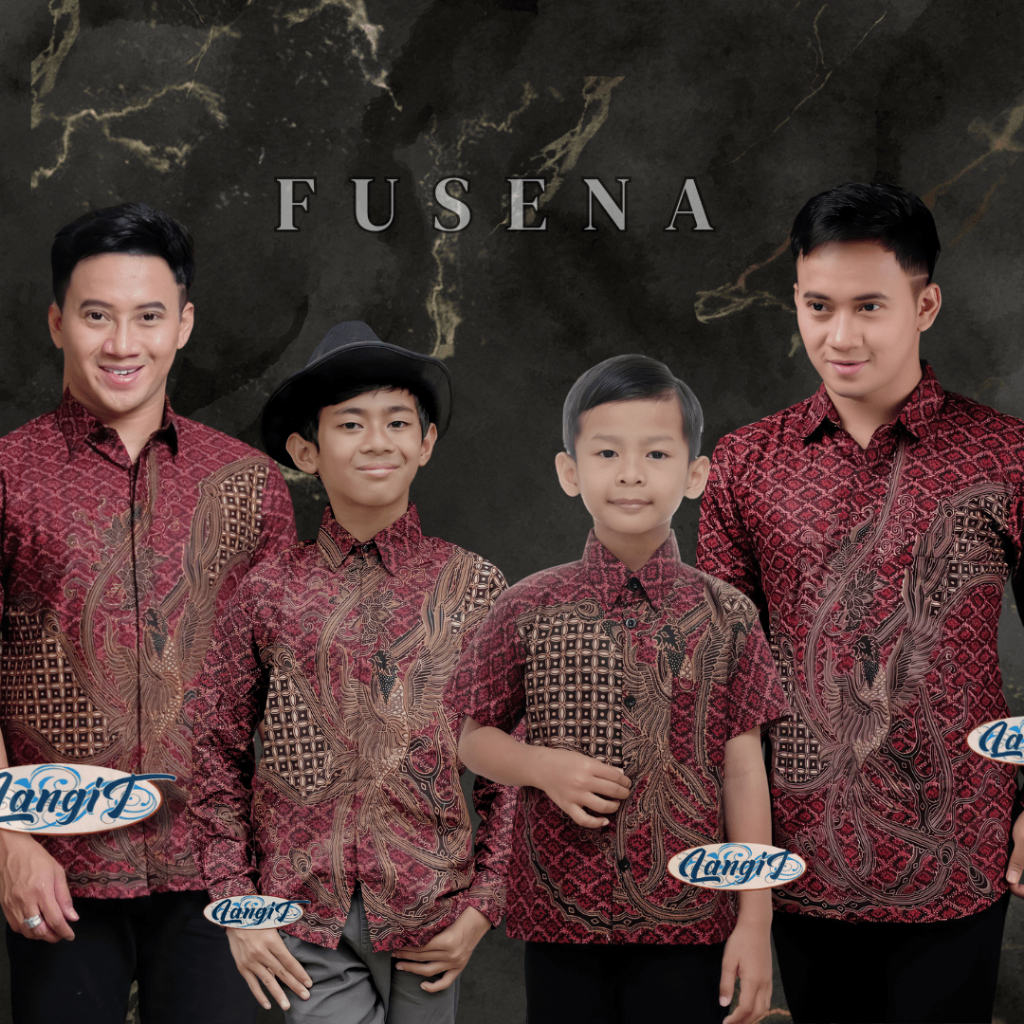 Kemeja Batik Anak Laki-Laki Lengan Panjang Batik Ayah dan Anak Cowok warna Merah Marun