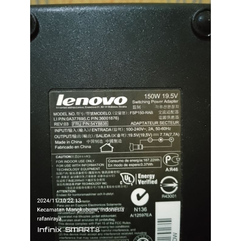 Adaptor Lenovo AIO Mini Pc 150W 19,5V 7,7A Normal Second