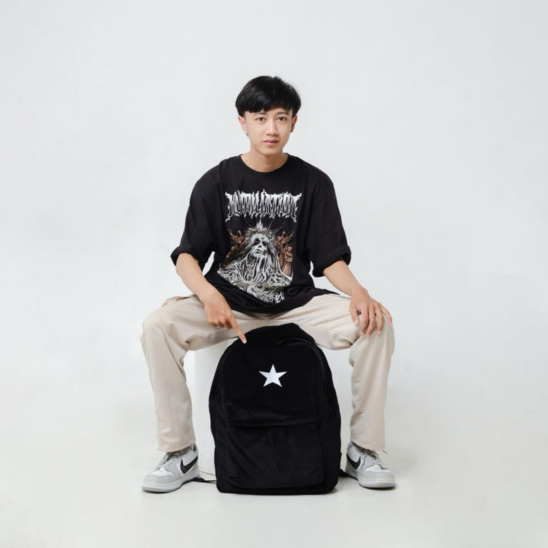 ELVRIM STAR - TAS PUNGGUNG TAS RANSEL CORDUROY HITAM MURAH - STAROY - TAS RANSEL BACKPACK CORDUROY U