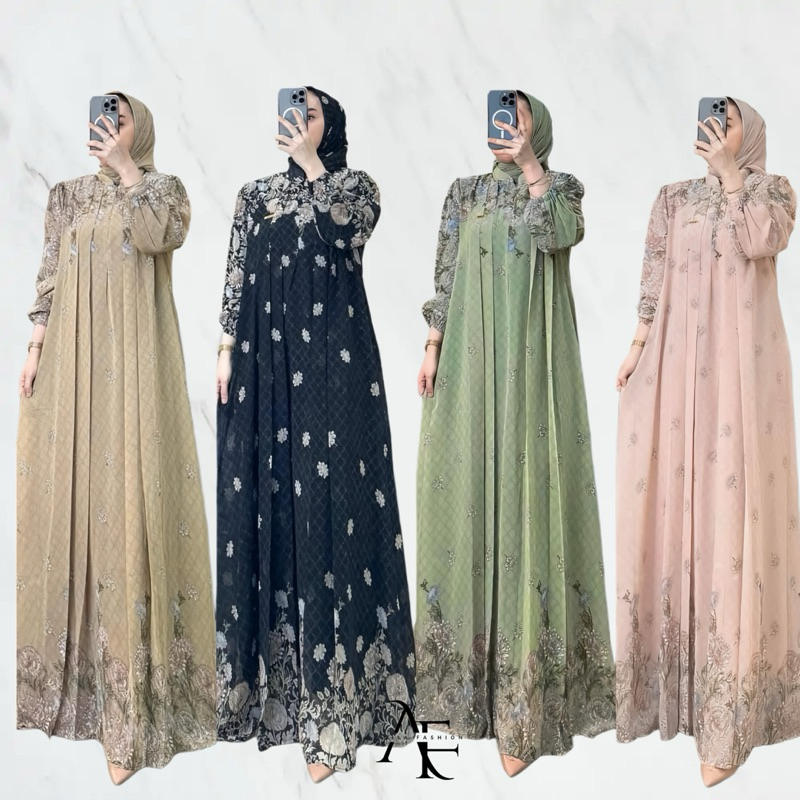 GAMIS NINARA CERUTY FURING MOTIF BUNGA - GAMIS JUMBO BUSUI FRIENDLY - DRES MEWAH FREE HIJAB TERLARIS