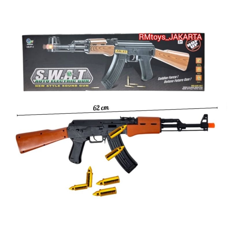 Mainan Tembakan AK-47 + 12pcs Peluru Selongsong 833-10 Ada Suara Tembakan,Bergetar dan Lampu Warna