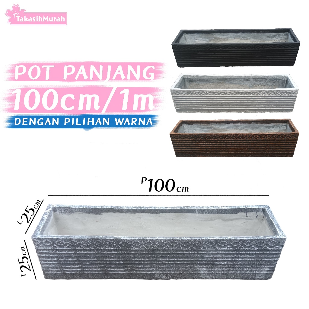 Pot Panjang 1 Meter Besar - Pot Semen Minimalis 100 cm - Pilihan Varian Warna