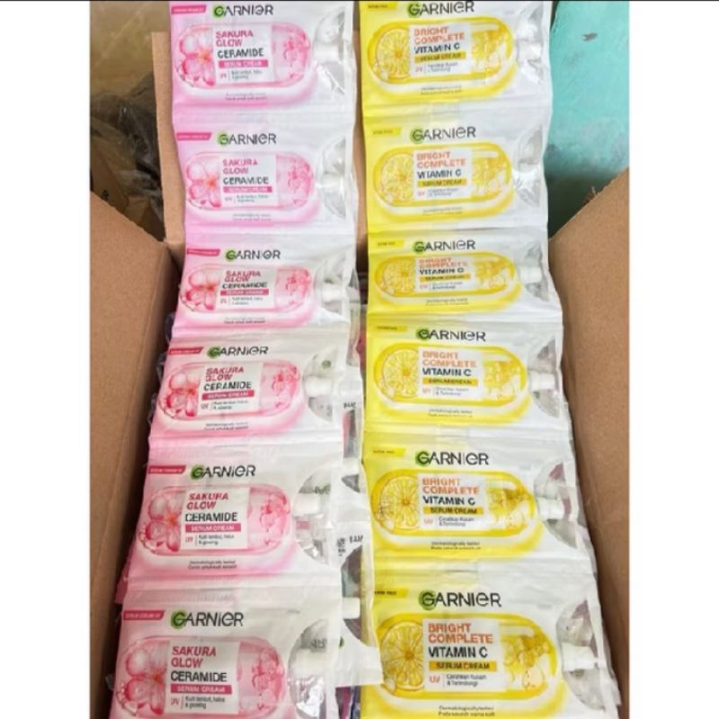 (1Renceng isi 12 sachet)Garnier Serum Cream UV Sachet Krim Wajah Garnier 7ML Rencengan