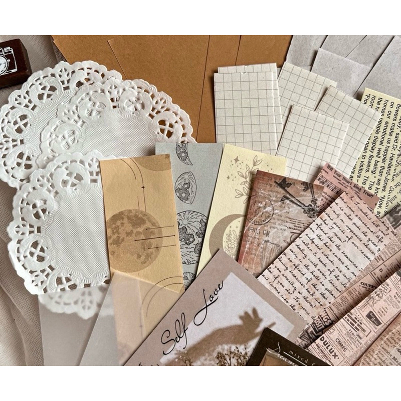 TERMURAH) 46pcs JOURNAL KIT SCRAPBOOK VINTAGE jurnal kit dekorasi scrapbook diary notebook diy deco 