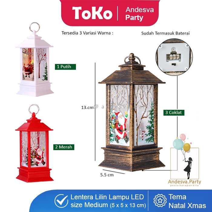 Lentera Lilin Natal / Lampu Led Lilin elektrik Souvenir aksesoris natal lentera lilin size 13 cm