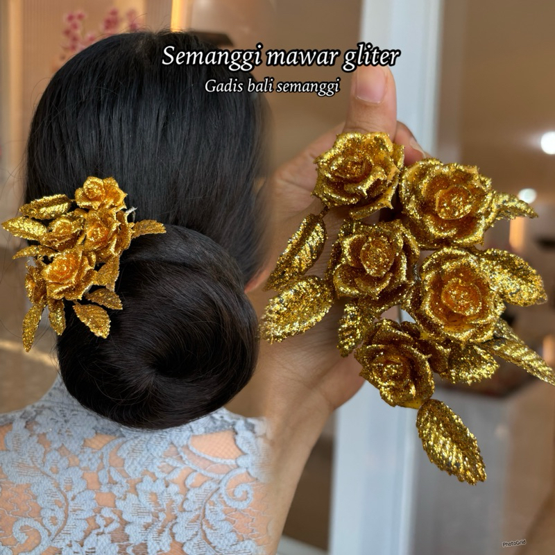 semanggi mawar daun gliter gold/ semanggi hairdo/ aksesories rambut/ hiasan rambut