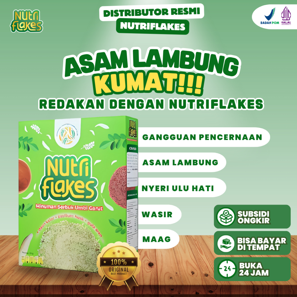 

NUTRIFLAKES Sereal Ubi Garut Original Solusi Mengatasi Asam Lambung, Sehat Kolestrol dan Maag Kronis