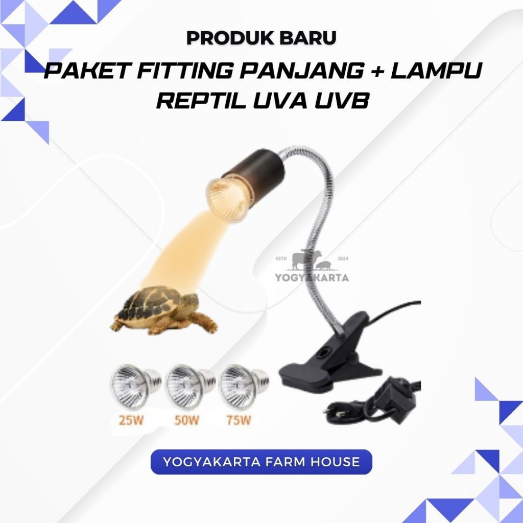 Paket Fitting Panjang + Lampu Reptil UVA UVB 25W 50W 75W Penghangat Reptil Iguana Kura Kura