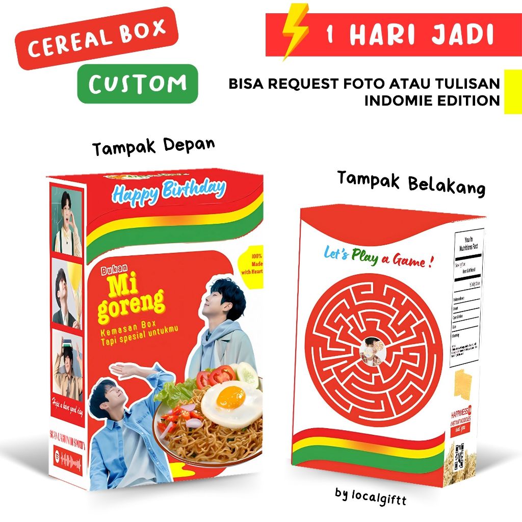 cereal box custom edisi indomie | box custom | giftbox custom | cereal gift box | kado lucu | kado u