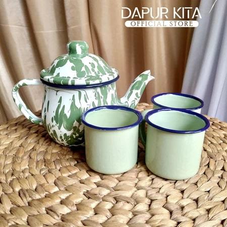 Teko Eskan Mug Burik Blirik TIMBANGAN / Teko Mug Enamel / Teko Mug Hijau/ Teko Jadul/ Ceret Jadul An