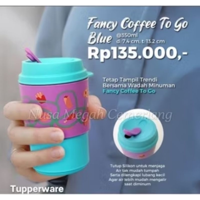 Tupperware Fancy Coffee To Go 350ml Biru tumbler kopi teh panas minuman hangat mug tempat minum wada