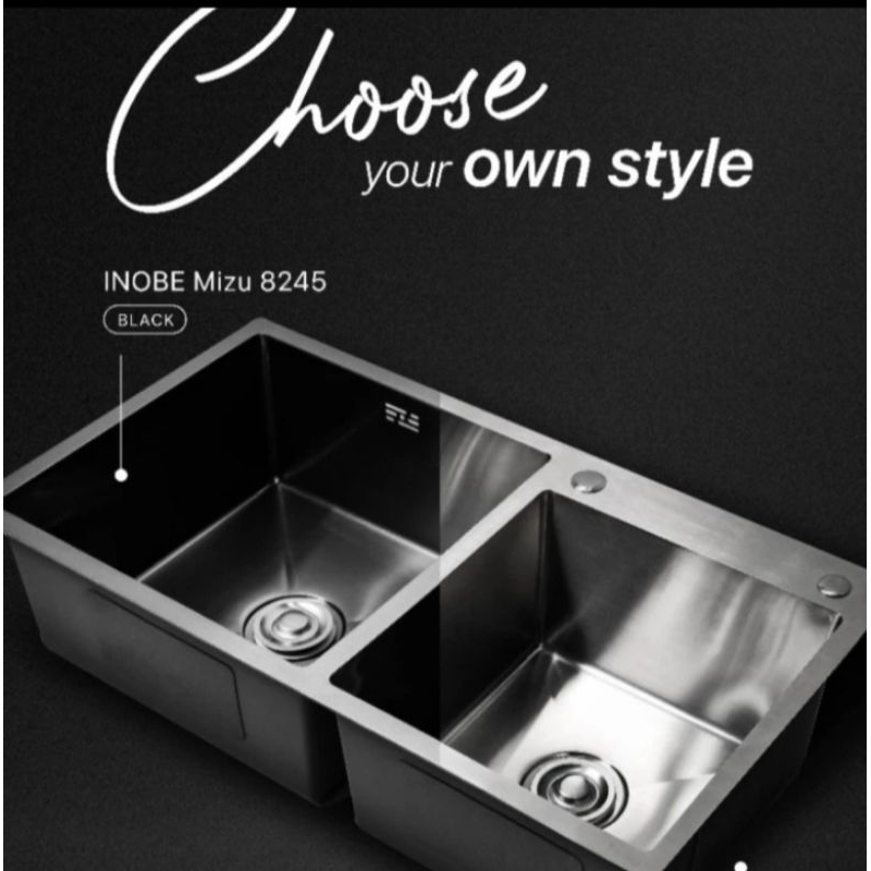 bak cuci piring stainless hitam INOBE 8245 bowl sett/kitchen sink 8245 INOBE hitam 2 lubang