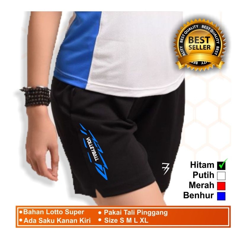 Celana pendek voli cewek celana olahraga perempuan short pants hitam polos logo sport celana voli wa