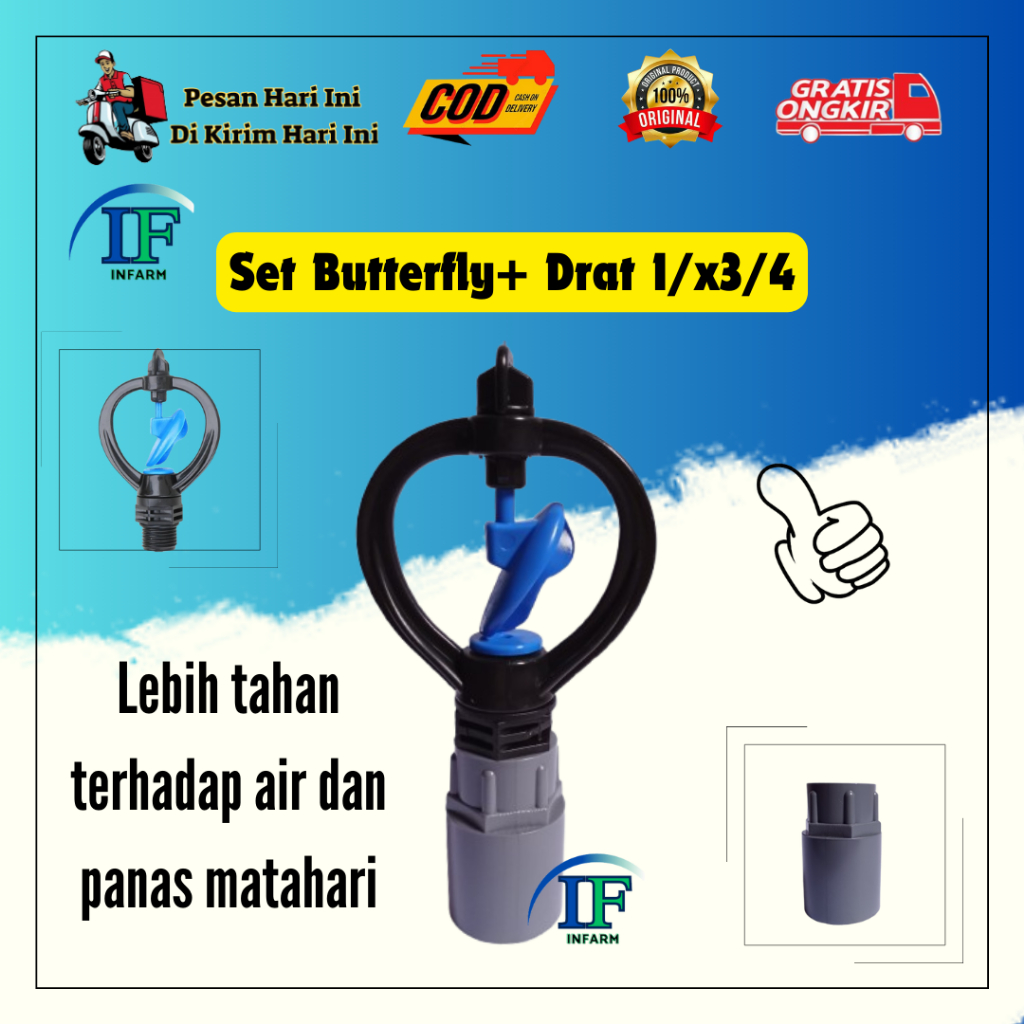 1Set Sprinkler Pertanian Sprinkler Taman Sprinkler Kupu Kupu + Drat Ukuran 1/2 ×3/4 inchi INNFARM