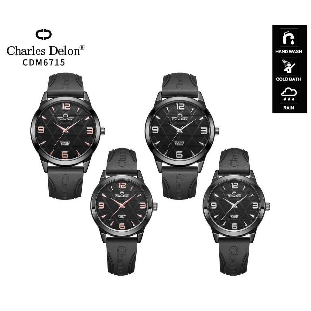 Official CHARLES DELON Watch Free Box Original Jam Tangan Couple Karet Pria Wanita Analog | M-W 6715