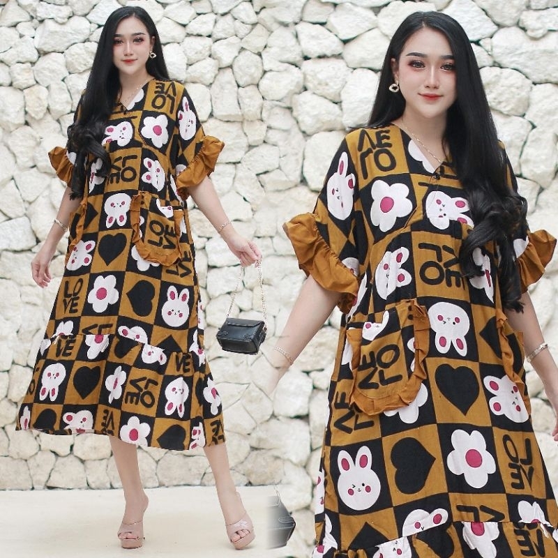 LOLLY DRESS JUMBO LD 115 POLOS MOTIF BUNGA ZEBRA  RAYON  PREMIUM BUSUI FIRENDLY / DASTER KIMONO LENG