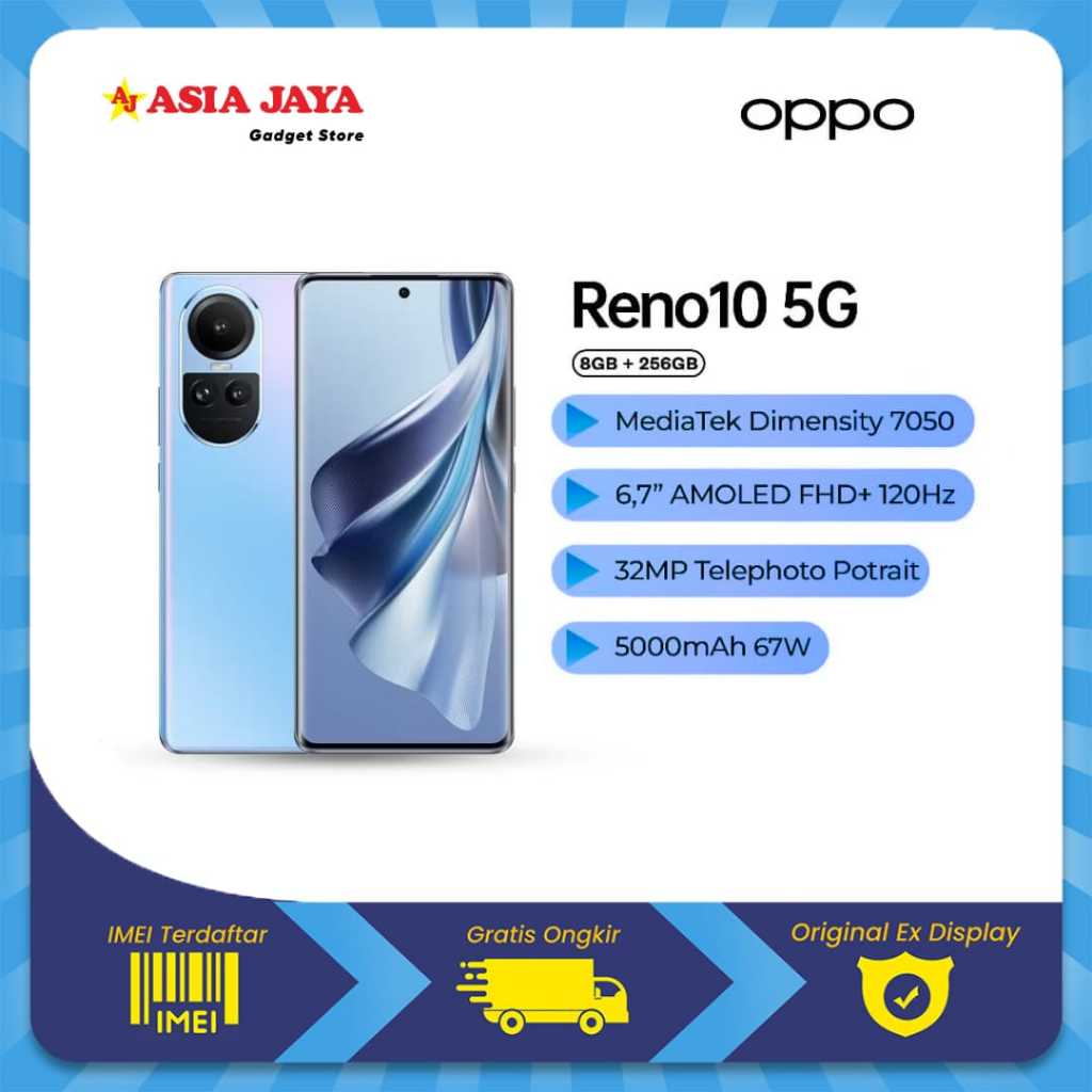 [EX DISPLAY] OPPO RENO10 (5G) RAM 8/256GB Kelengkapan Fullset Original OPPO