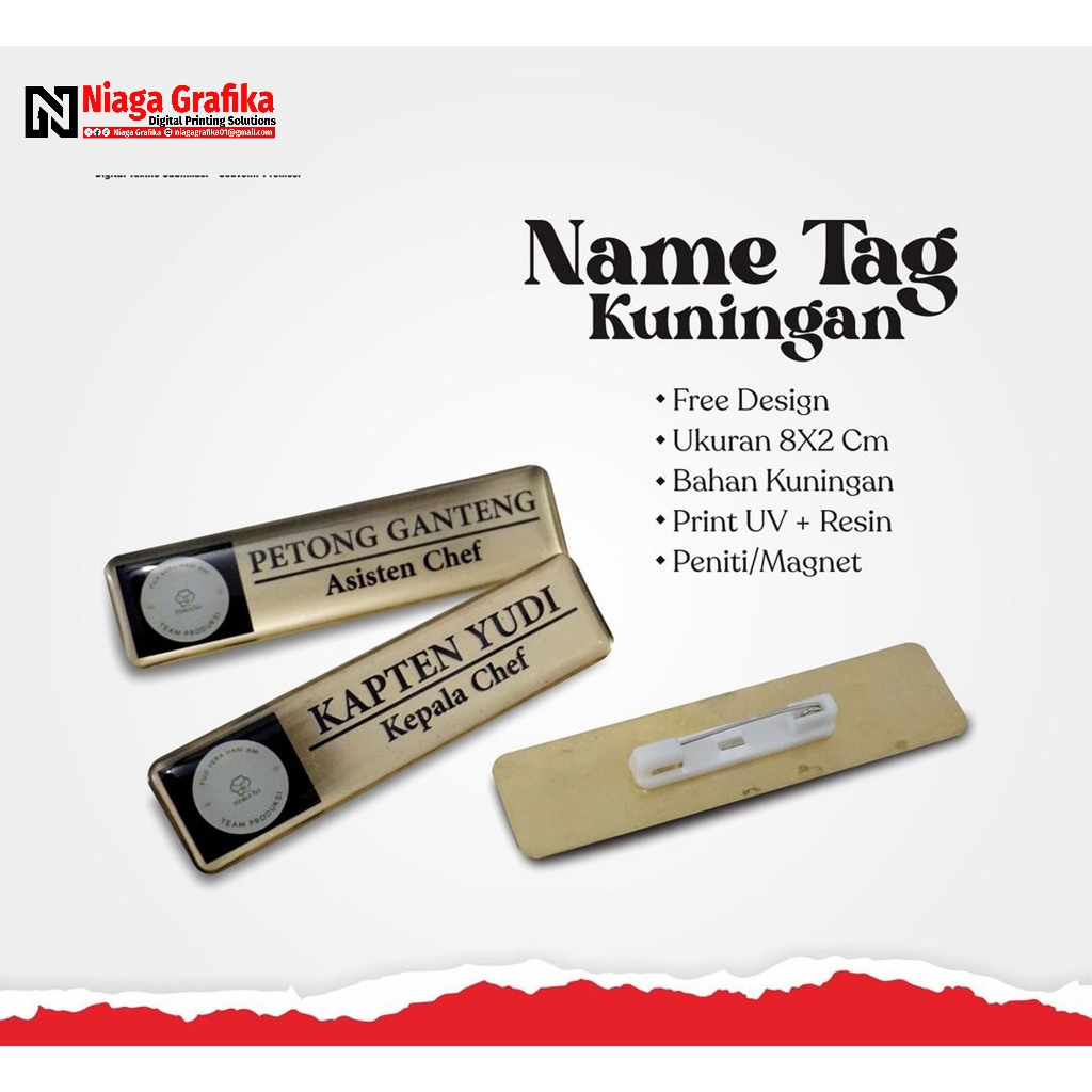 NAME TAG GOLD KUNINGAN PENGAIT PENITI/BAD NAMA KUNINGAN/PAPAN NAMA GOLD