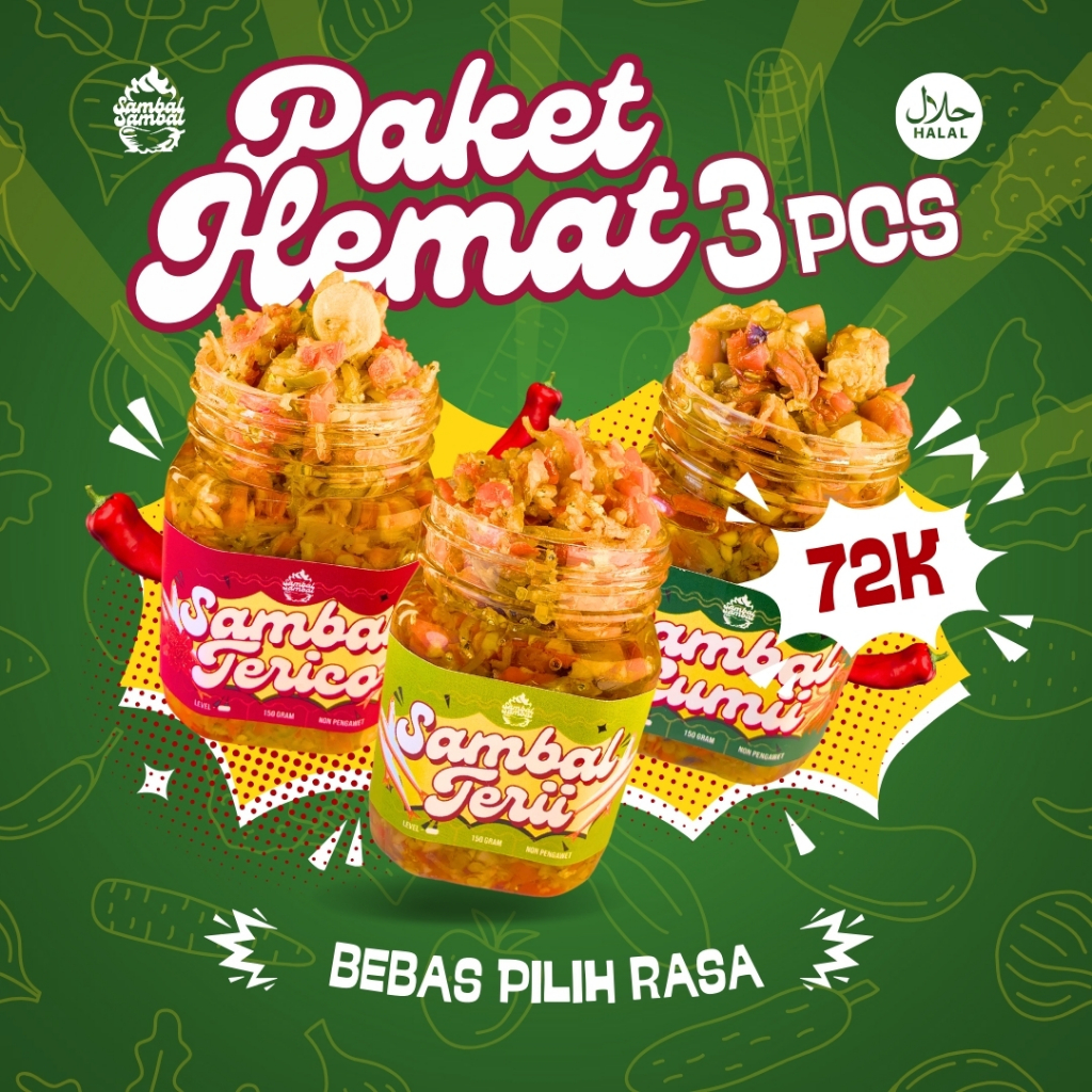 

Sambal Sambal - Paket Hemat 3 Pcs 150 Gram Sambal Teri Olahan Sambal Pedas Gurih Siap Makan, Banyak Varian Rasa