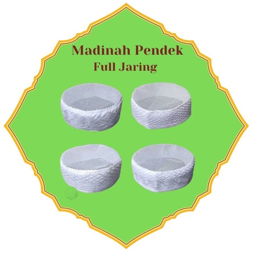 Peci Madinah jaring putih ikaf pendek tinggi 6cm
