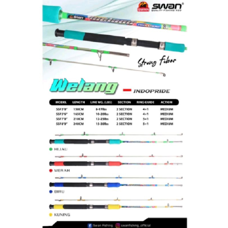 Joran Swan Welang 150 165 180 cm - Sambung Drat Bahan Fiber