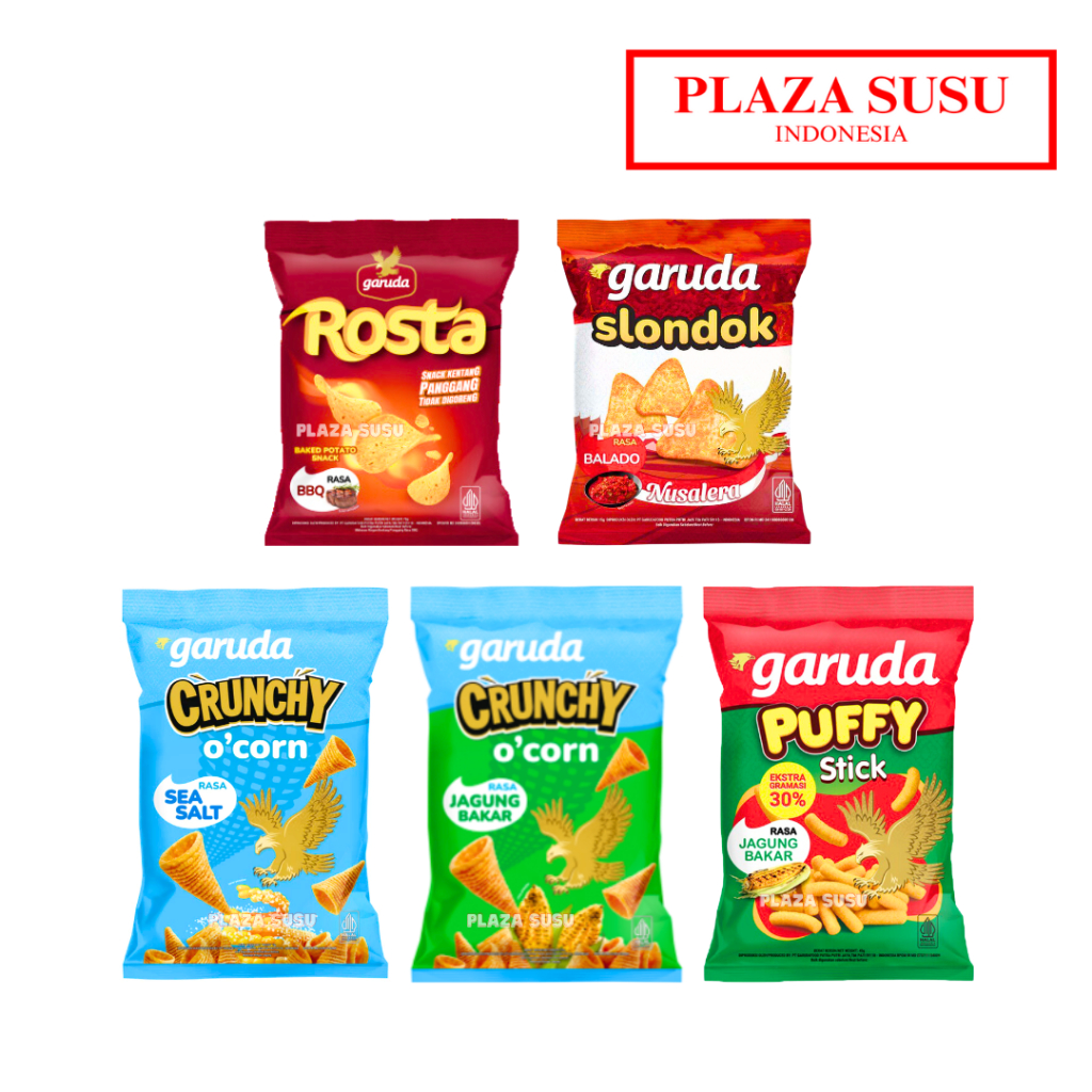 

GARUDA ROSTA POTATO CRUNCHY O'CORN SEA SALT SLONDOK BALADO PUFF STICK JAGUNG BAKAR