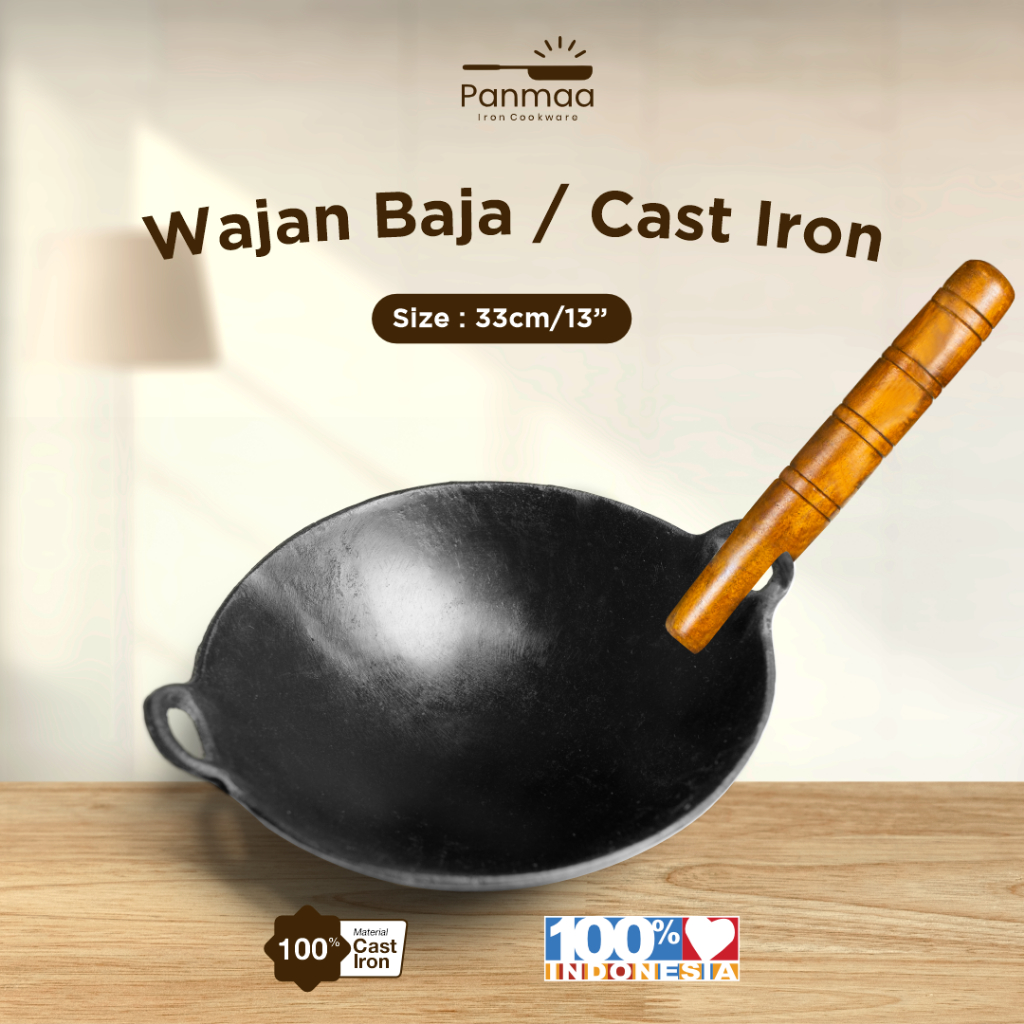Wajan baja cor 13”(33cm) tebal/wajan nasi goreng bakmi/kuali besi cor cast iron/wajan penggorengan