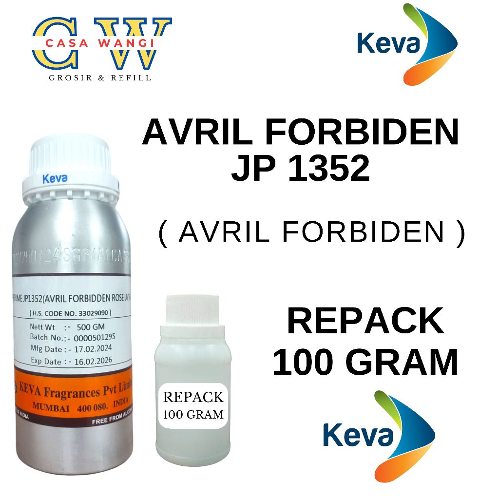 (REPACK 100 GR) AVRIL FORBIDEN BY KEVA KEMASAN REPACK 100 GRAM SEARAH AVRIL FORBIDEN.BIBIT PARFUM MU