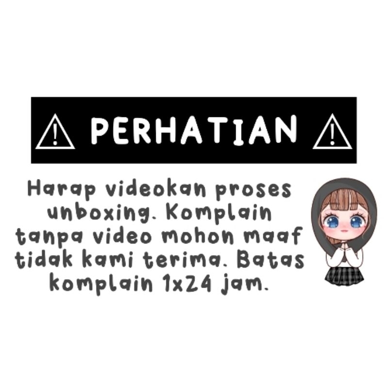 Custom Sticker Fragile Unboxing Paket Uk 5x3 Monochrome - 1pc