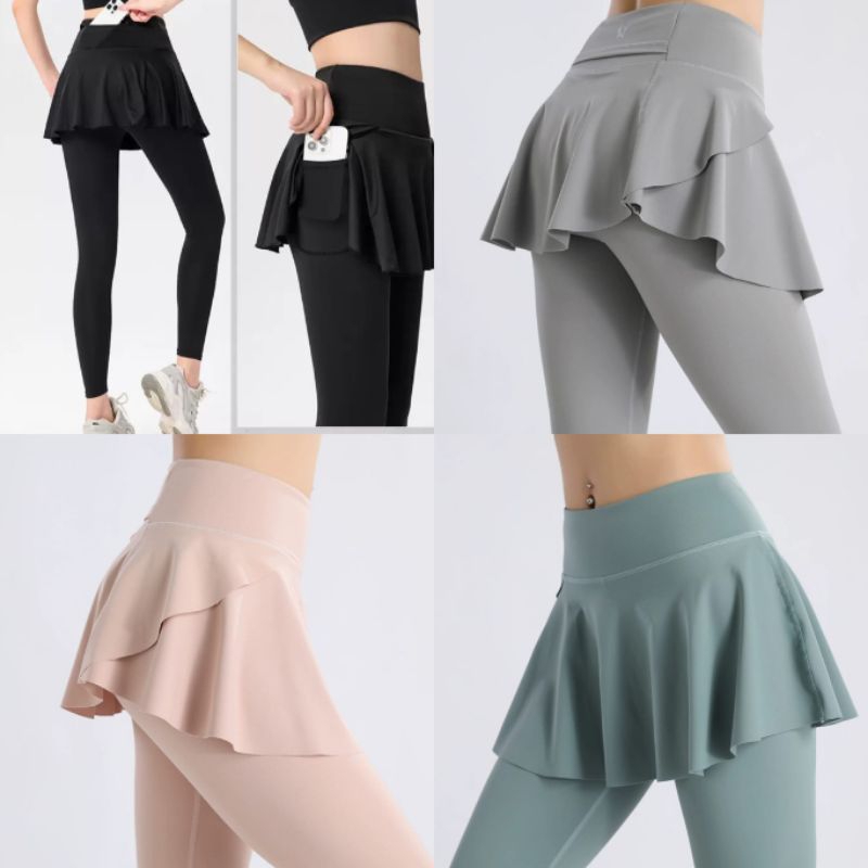 KSA- Legging sport rok dua layer kantong olahraga senam gym fitness wanita 426