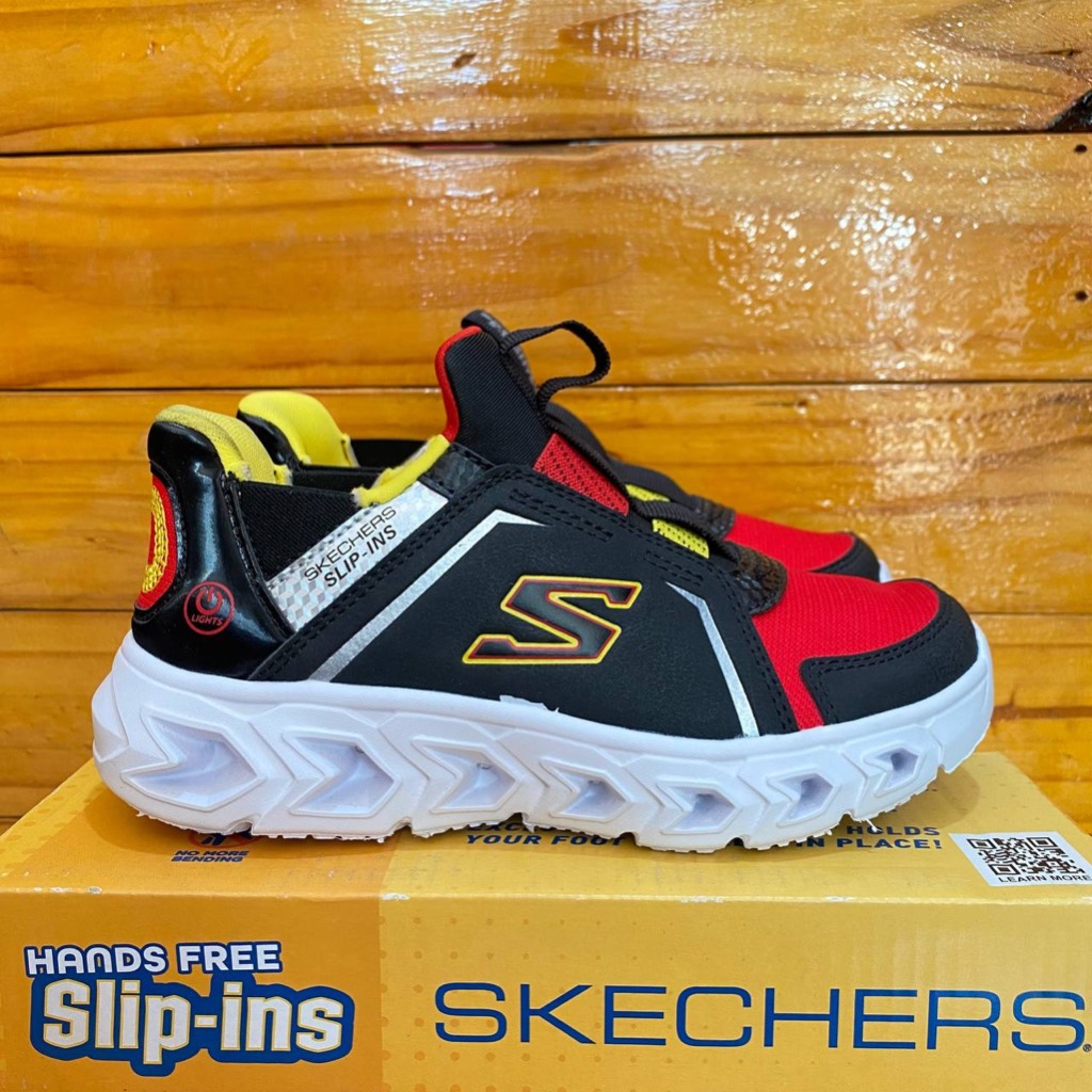 SEPATU SKECHERS ANAK-ANAK LAKI-LAKI SKECHERS LIGHT HYPNO FLASH 2.0 BRISK BRIGHTS 403830L BLACK RED S