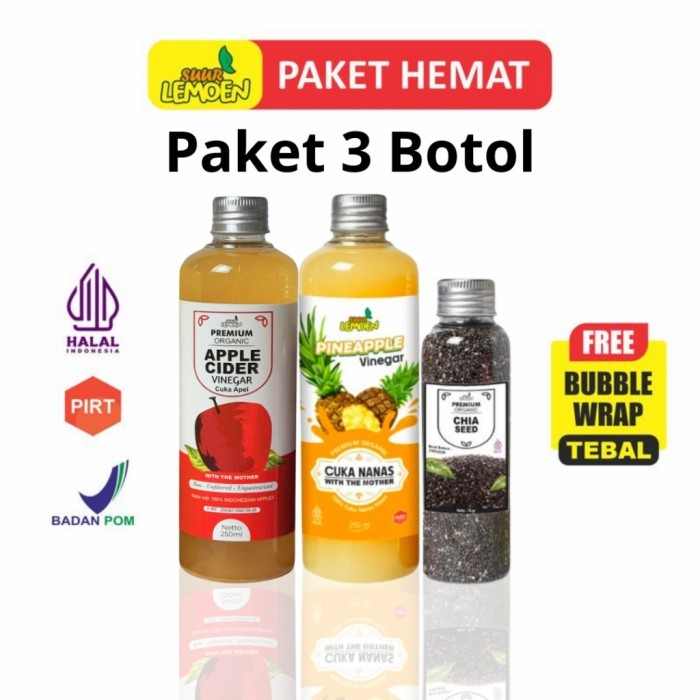 

Paket Diet Sehat - Cuka Apel 250ML, , Cuka Nanas 250 ml dan Chia Seeds 70Gr - By DRO STORE