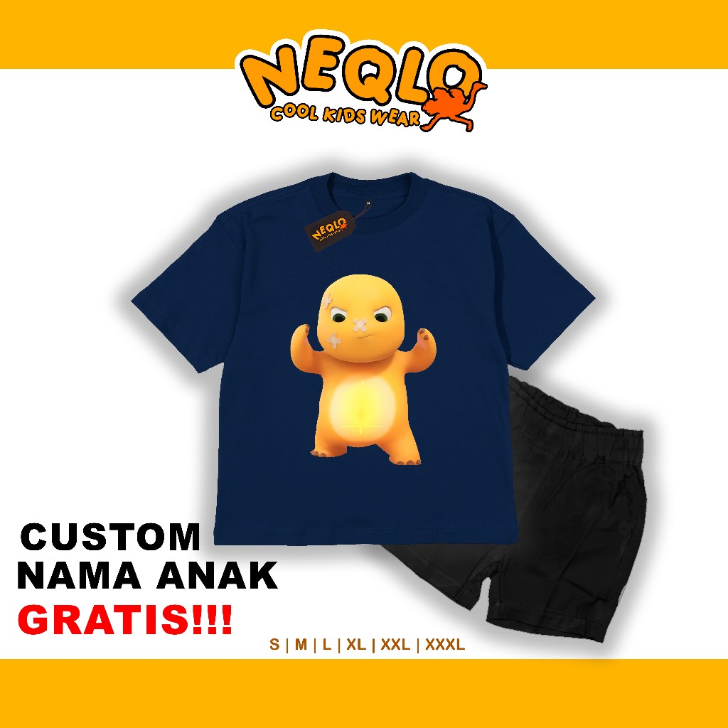[GRATIS SABLON NAMA ANAK] Setelan Kaos anak NAILONG DINO KUNING umur 1-6 tahun