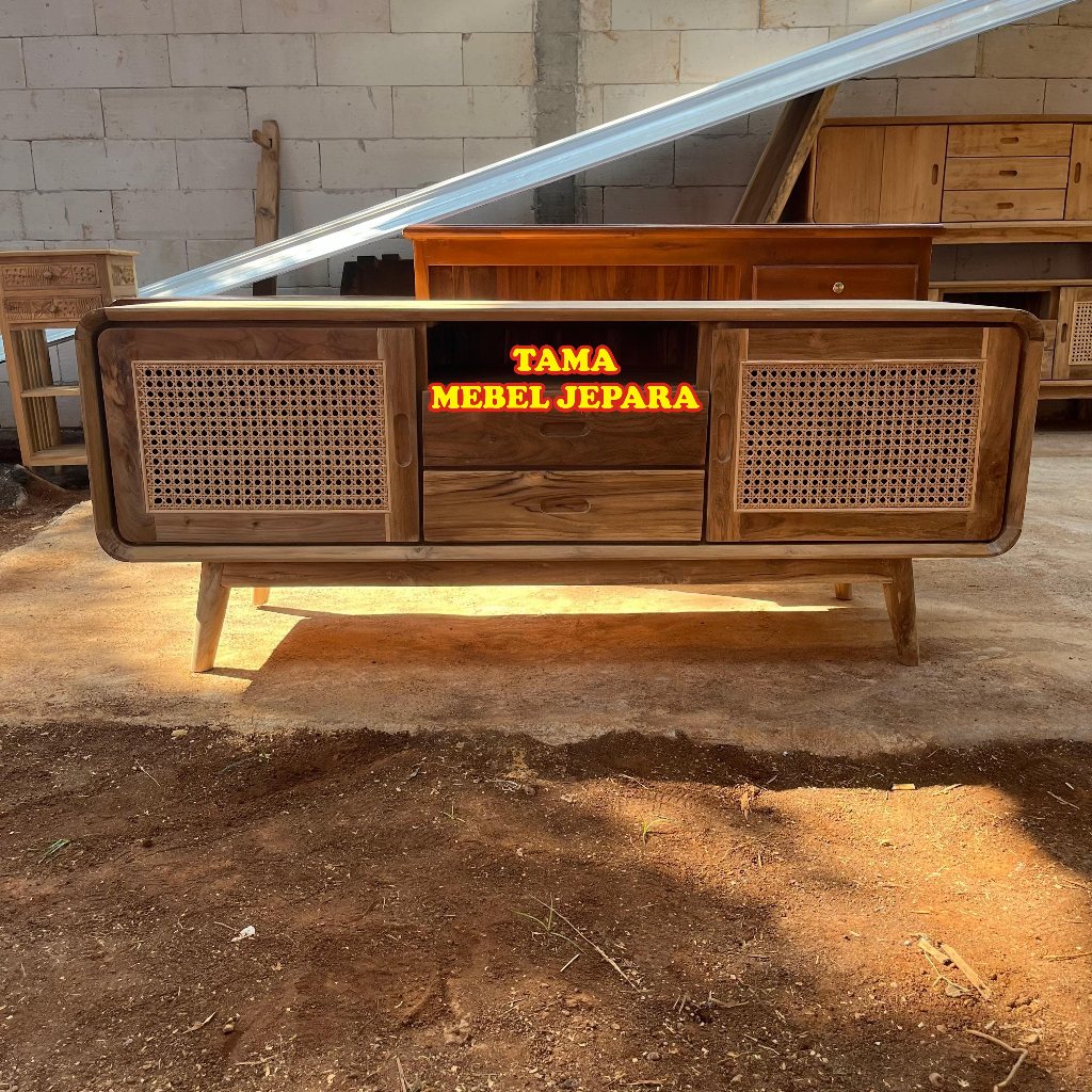 Bufet Meja TV Jati Minimalis Retro, Rak TV Jati Produksi Jepara
