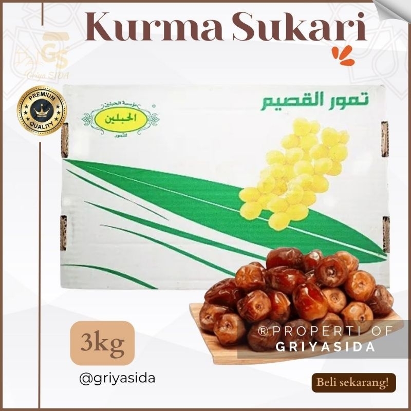 

Kurma Sukari Al-Qosim 3kg kurma basah lembut nikmat hemat Alqassim sukari raja