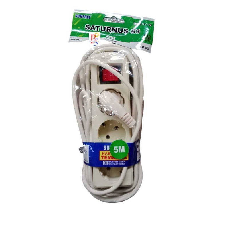 SUNFREE Saturnus StopKontak 3 lubang Panjang Kabel 5 meter colokan listrik Rol Raun Cok Sambung Sakl