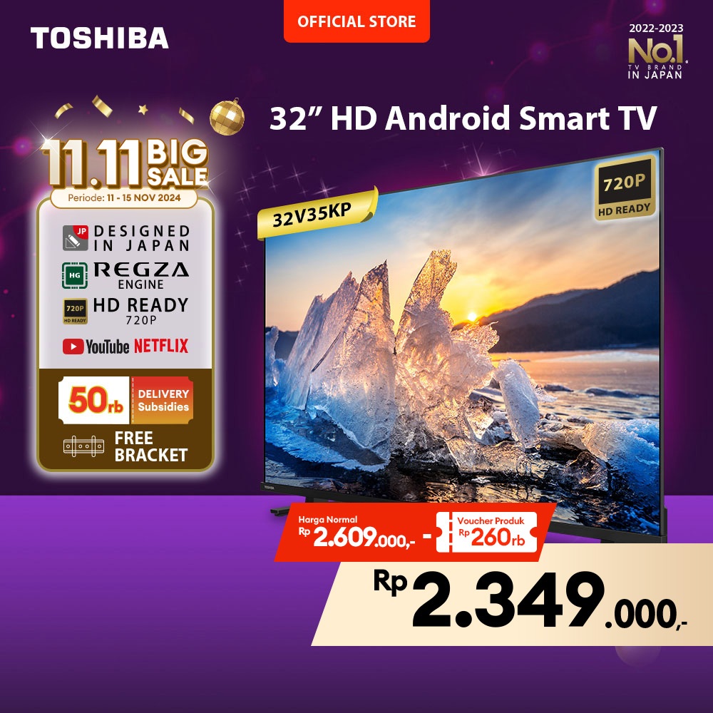 [FREE BRACKET] Toshiba TV 32" HD Android TV - Google Assistant Netflix Disney+ Youtube Dolby Audio W