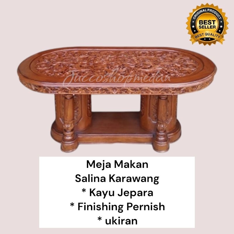 [ Jucco ] Meja Makan Kayu Jepara Ukiran - Meja Makan Oval Jepara - Meja Makan Kayu Oval Murah - Meda