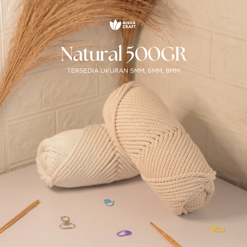 Tali Katun Macrame Natural 5MM / 6MM / 8MM 500GR 3PLY
