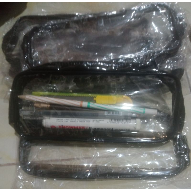 

tempat pensil transparan sleting warna hitam elegan