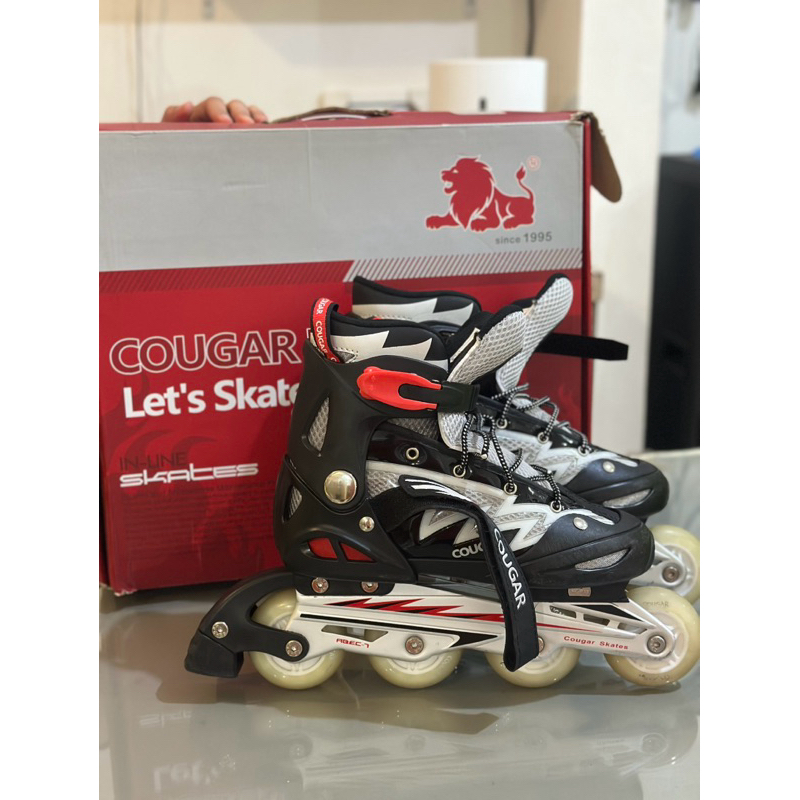 PRELOVED Sepatu Roda Anak Inline Skate Cougar MZS835L-QS Black White Led Rainbow