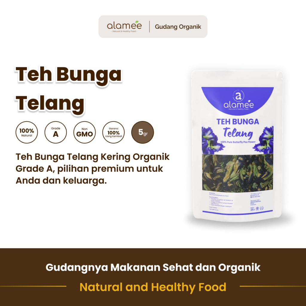 

ALAMEE Teh Bunga Telang Butterfly Pea Tea kemasan 5 gram herbal alami menyegarkan menyehatkan untuk tubuh