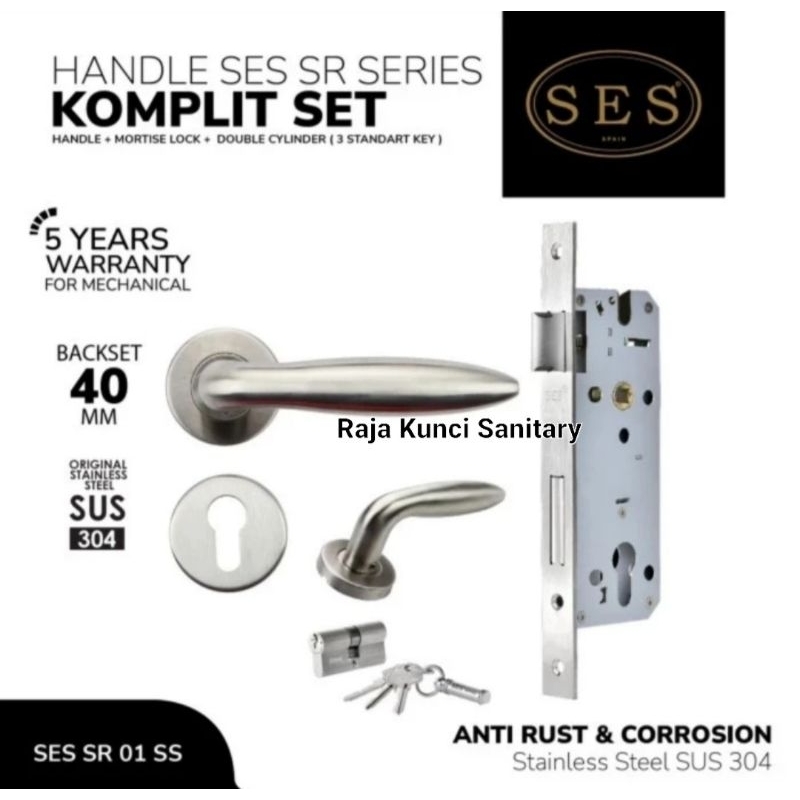 Paket Handle Roses SES SR 01 SS+Body Kunci SES ECO E2030/Kunci SES