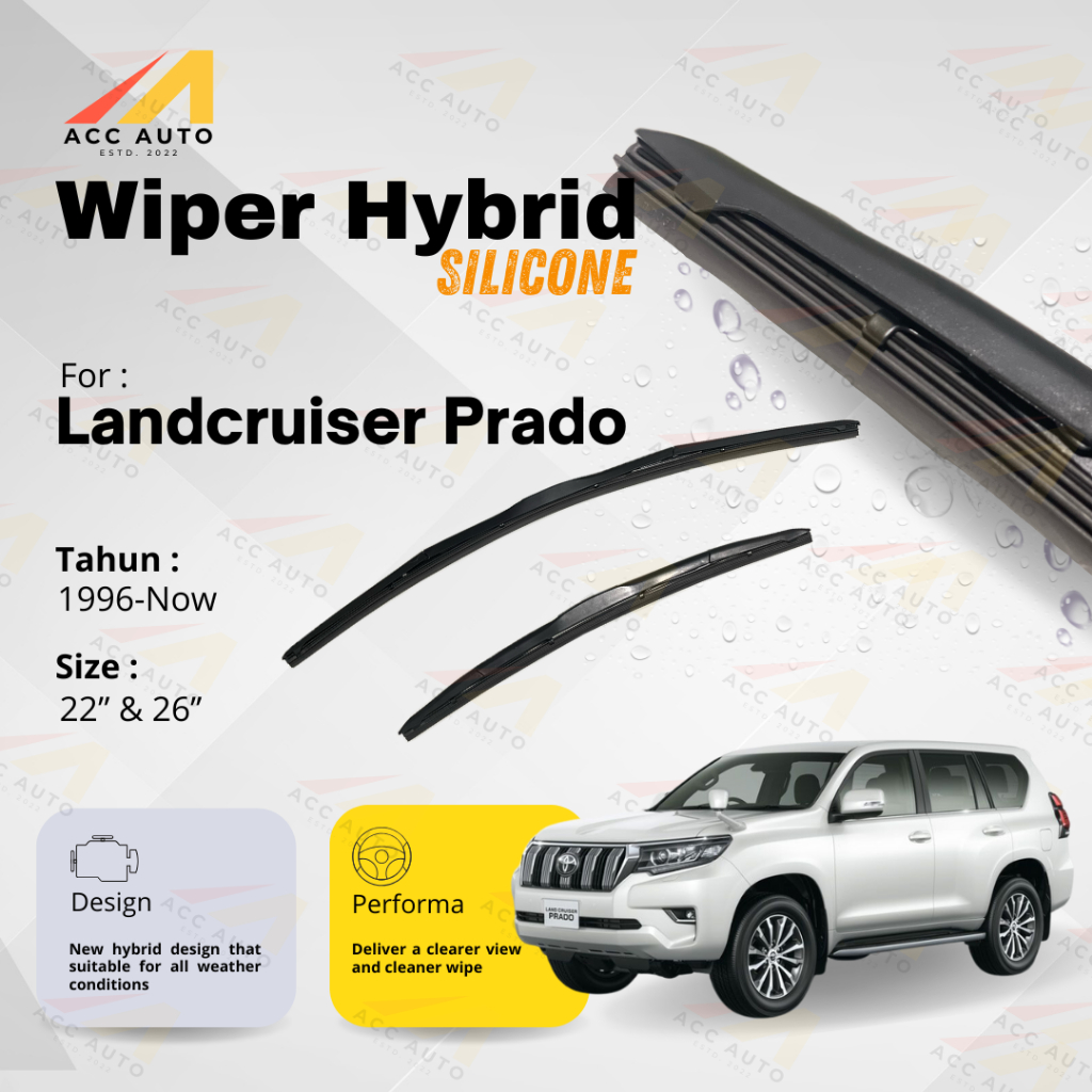 Wiper Hybrid / Wiper Frameless Mobil Toyota Landcruiser Prado Karet Kaca Silicon Hybrid