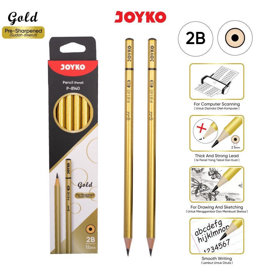 

Pencil Pensil Joyko P-8140 Gold 2B 1 Box 12 Pcs