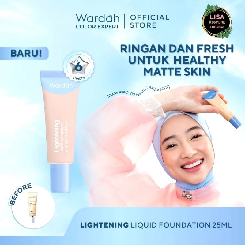 Wardah Lightening Liquid Foundation Matte finish 6ml (tube kecil) kemasan Baru